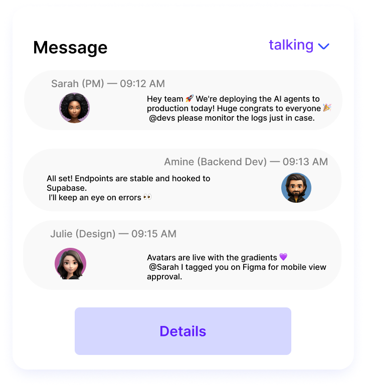 Team chat interface with channels and organized conversations.