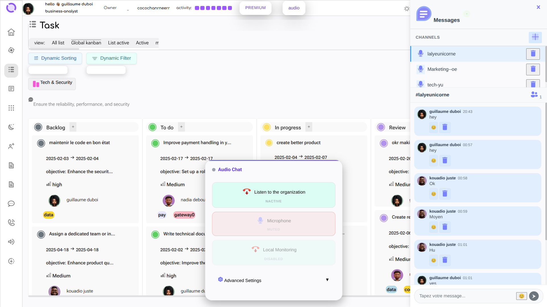 Dashboard intégré de notre plateforme SaaS